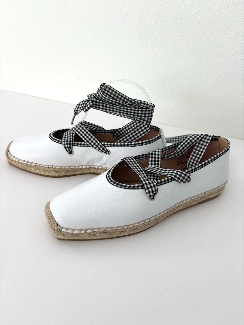 J.Crew Sophie Lace-Up Espadrilles NWT White Gingham Adjustable Ribbon Size 8